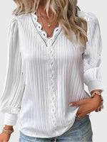 V-Neck Pullover Blouse with Lace for Women