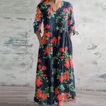 Retro print long dress for women