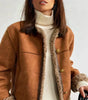 Structured Short Suede Jacket with Shearling Trim for Women