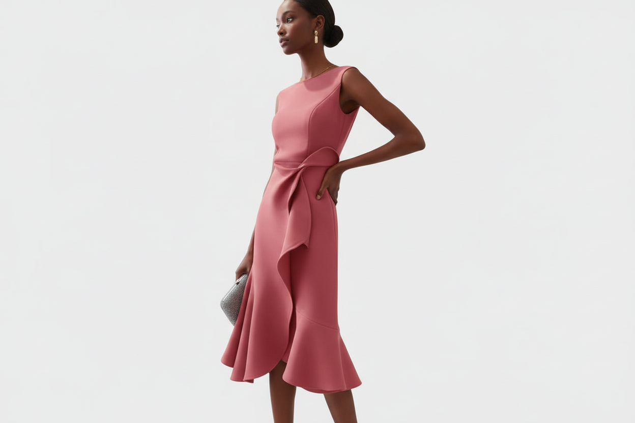 Sleeveless Midi Dress with Draped Detail for Women | Perfect for Going Out