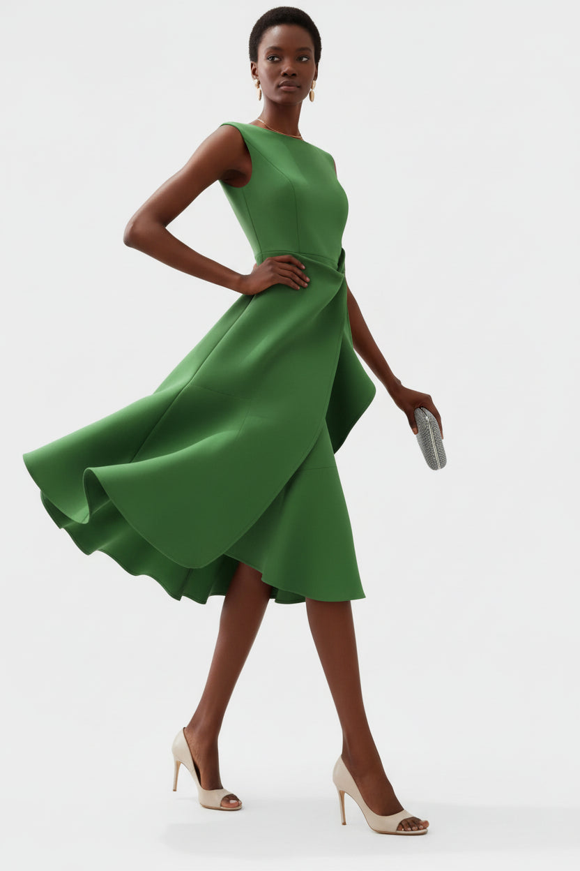 Sleeveless Midi Dress with Draped Detail for Women | Perfect for Going Out