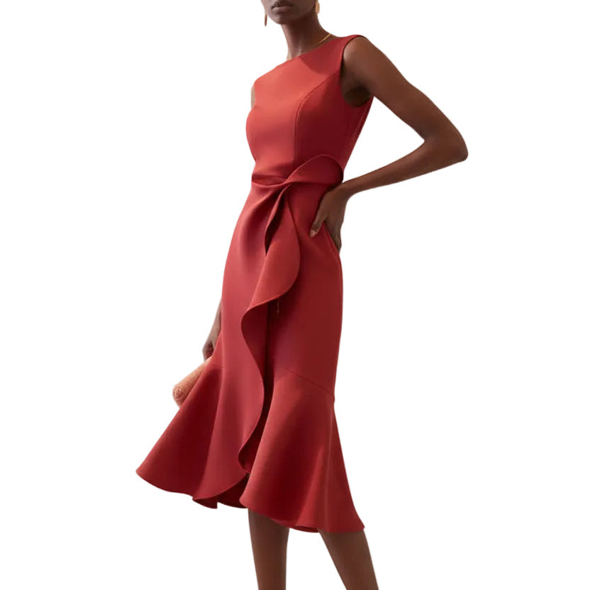 Sleeveless Midi Dress with Draped Detail for Women | Perfect for Going Out