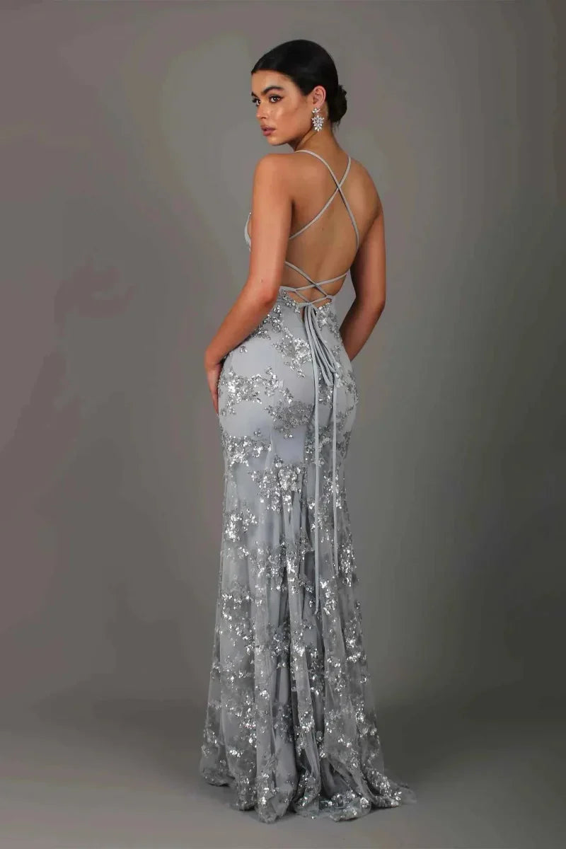 Sequin Long Dress with Straps and V-Neck for Women | Perfect for Going Out