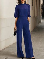 Three-Piece Set with Sheer Blouse and Wide-Leg Pants for Women | Ideal for Banquets