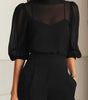 Three-Piece Set with Sheer Blouse and Wide-Leg Pants for Women | Ideal for Banquets