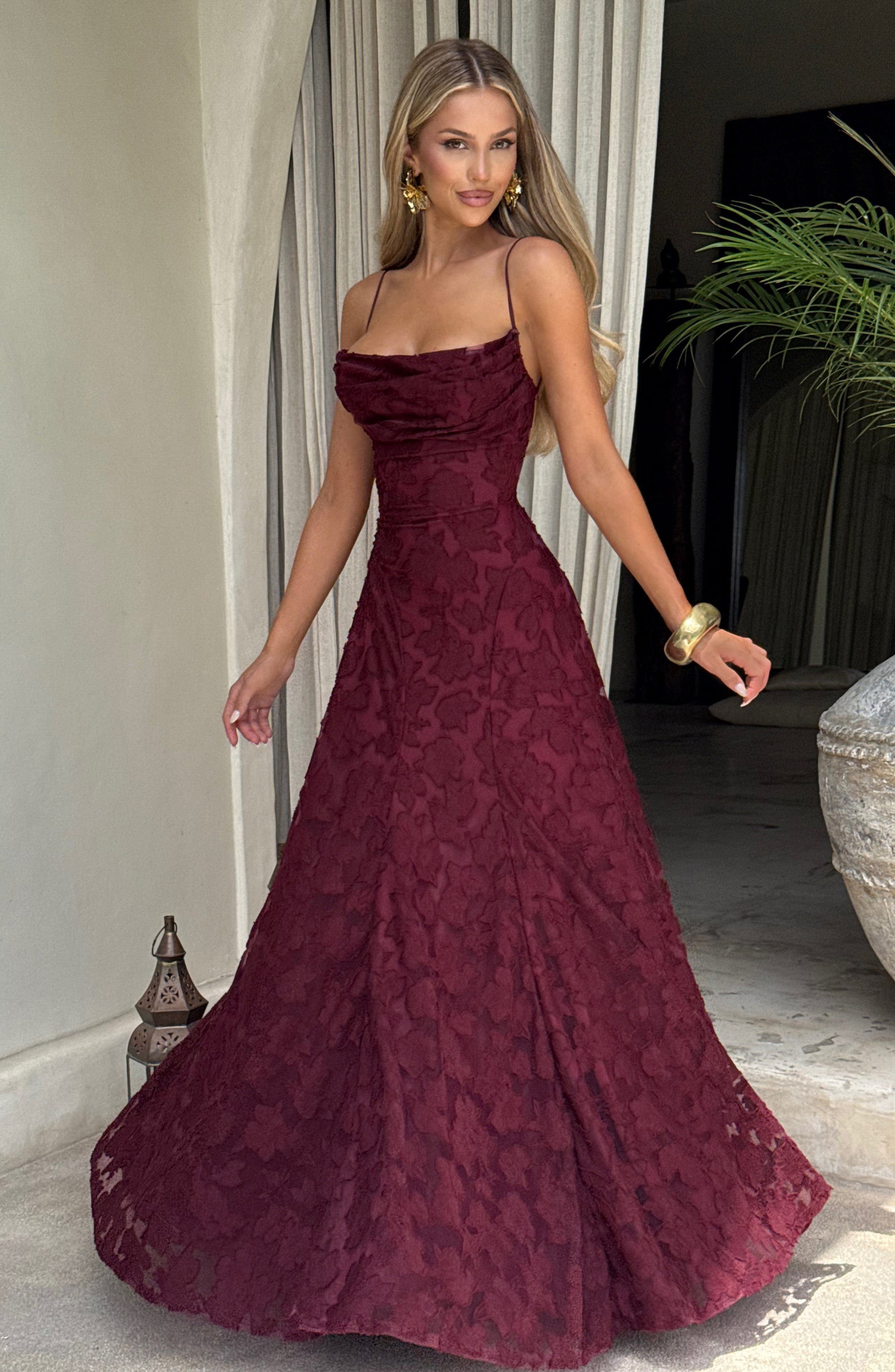 Draped Long Floral Pattern Dress with Straps for Women | Perfect for Outings