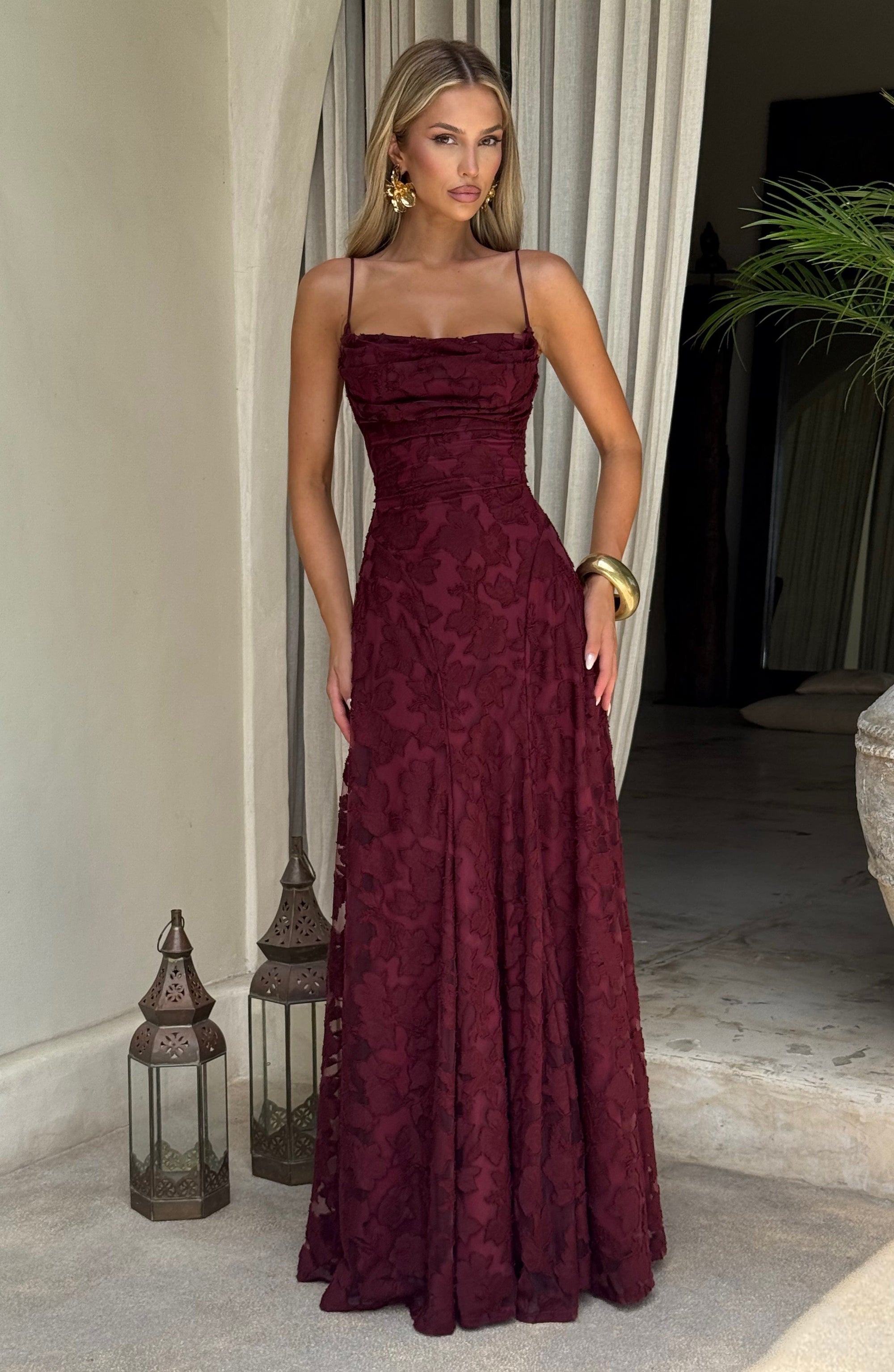 Draped Long Floral Pattern Dress with Straps for Women | Perfect for Outings