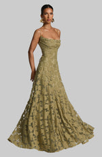 Draped Long Floral Pattern Dress with Straps for Women | Perfect for Outings