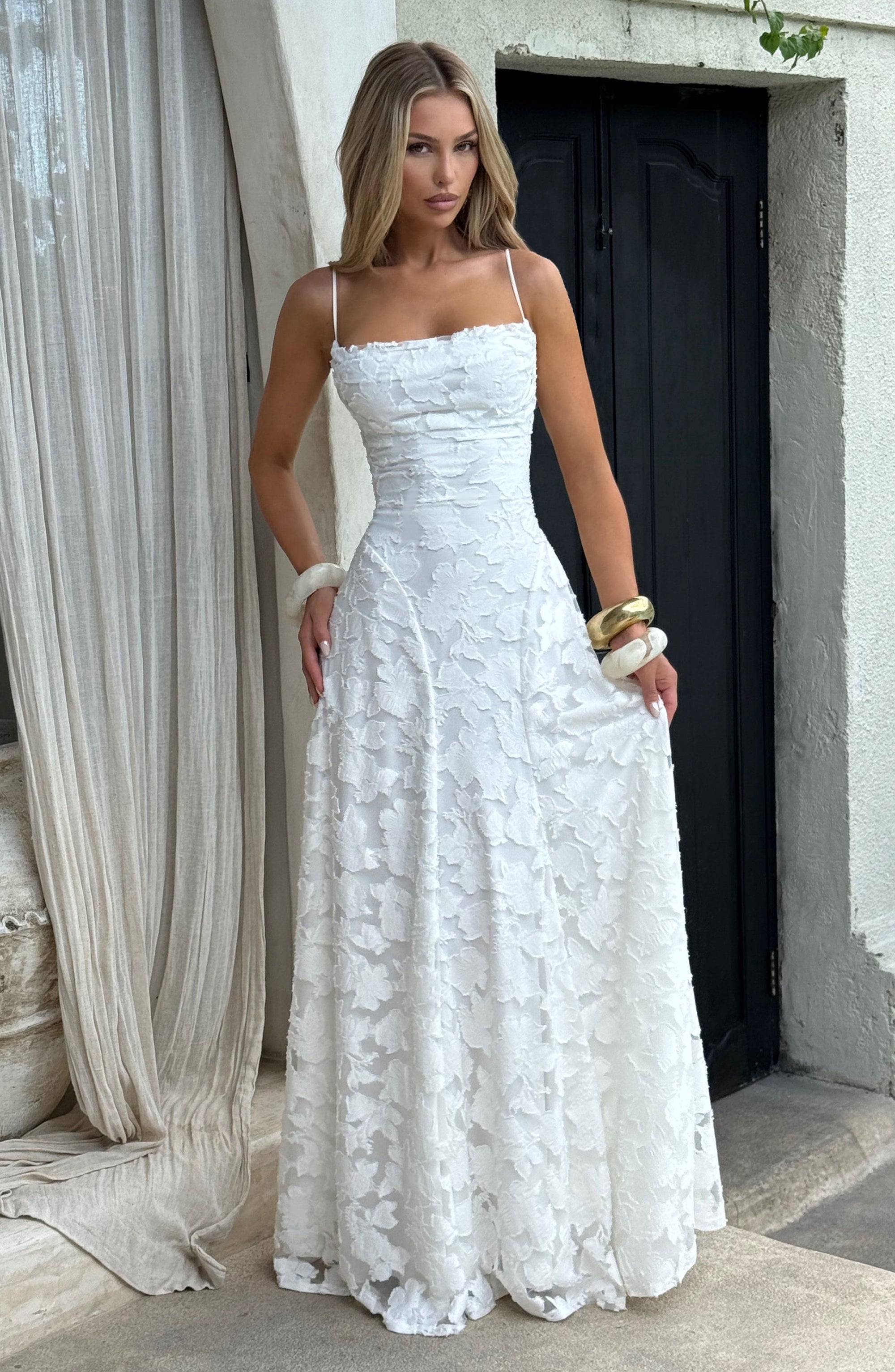Draped Long Floral Pattern Dress with Straps for Women | Perfect for Outings