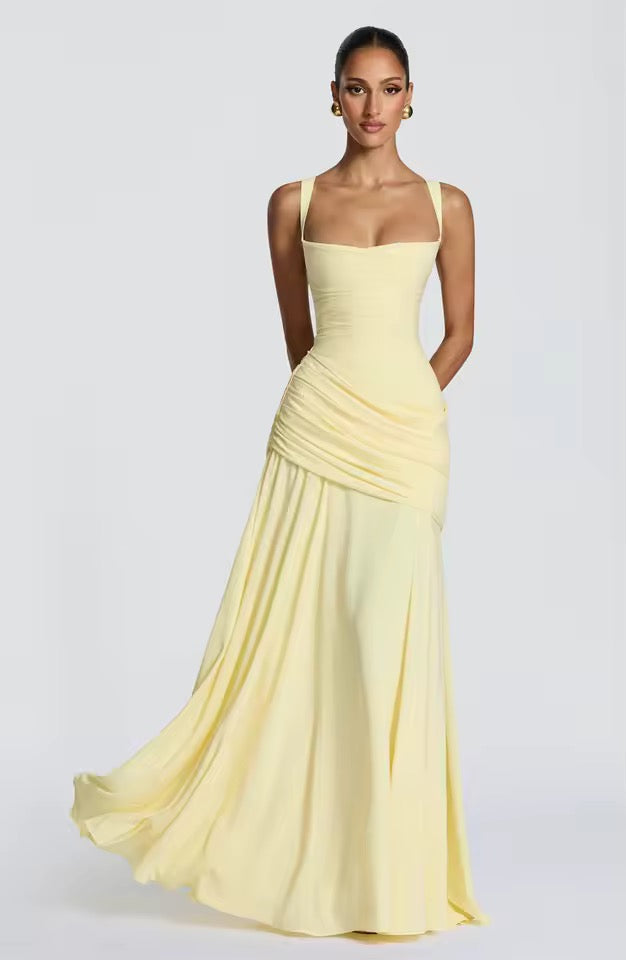 Long Dress with Square Neckline and Side Draping for Women | Perfect for Summer
