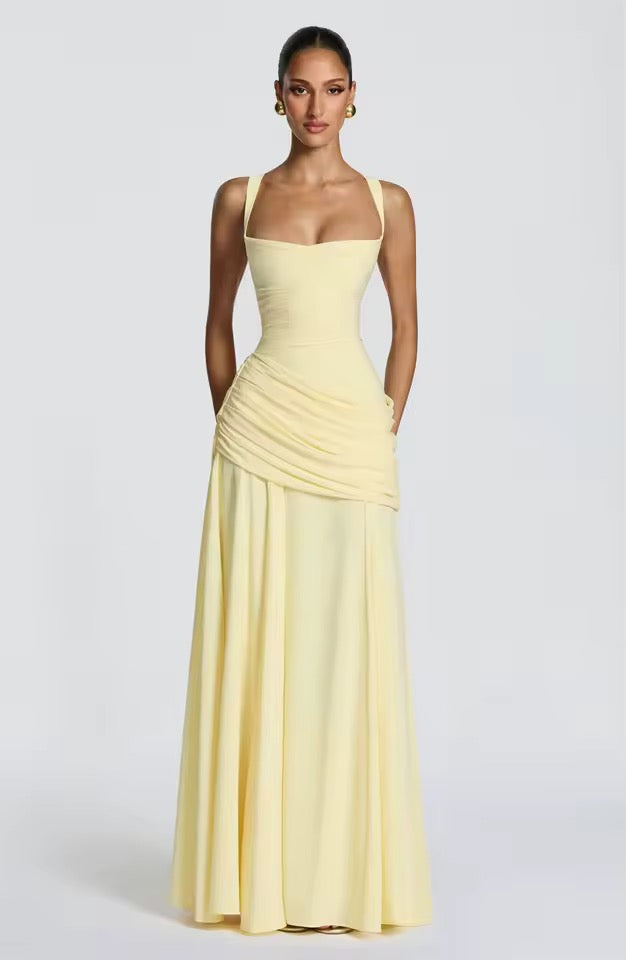 Long Dress with Square Neckline and Side Draping for Women | Perfect for Summer