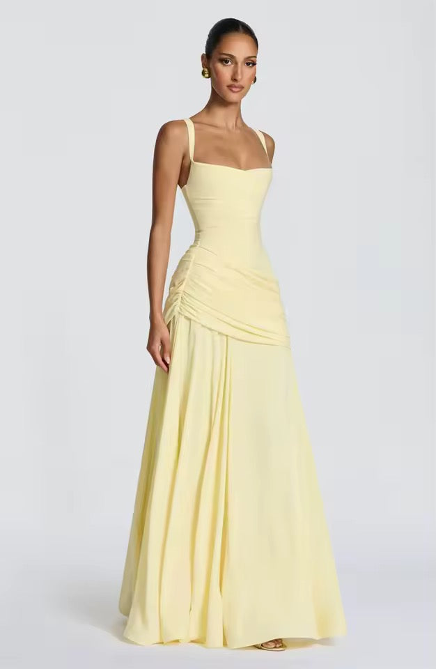 Long Dress with Square Neckline and Side Draping for Women | Perfect for Summer