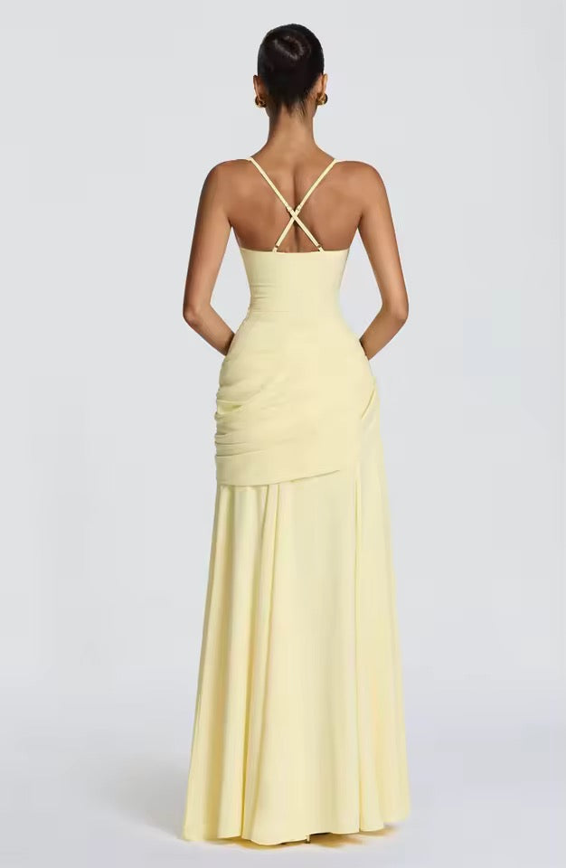 Long Dress with Square Neckline and Side Draping for Women | Perfect for Summer