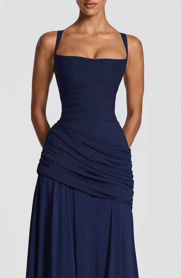 Long Dress with Square Neckline and Side Draping for Women | Perfect for Summer