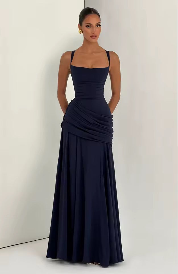 Long Dress with Square Neckline and Side Draping for Women | Perfect for Summer
