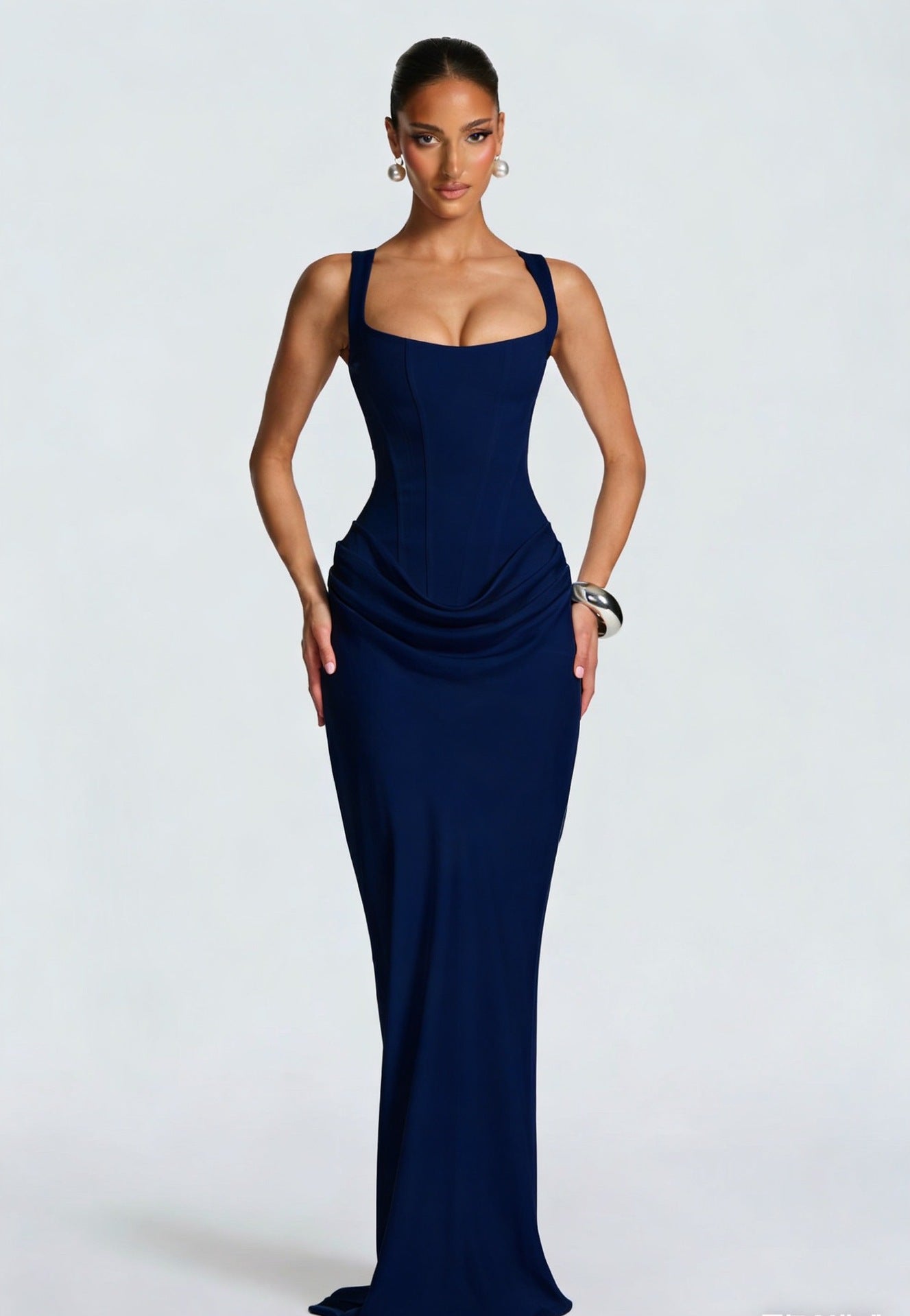 Long Dress with Wide Straps and Corset Detail for Women | Perfect for Going Out