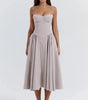 Fitted and Pleated Midi Dress with Straps for Women | Perfect for Going Out