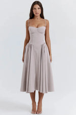 Fitted and Pleated Midi Dress with Straps for Women | Perfect for Going Out