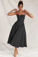 Fitted and Pleated Midi Dress with Straps for Women | Perfect for Going Out