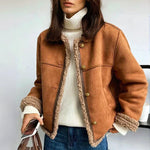 Structured Short Suede Jacket with Shearling Trim for Women