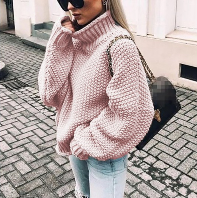 Oversized cotton turtleneck sweater in chunky knit