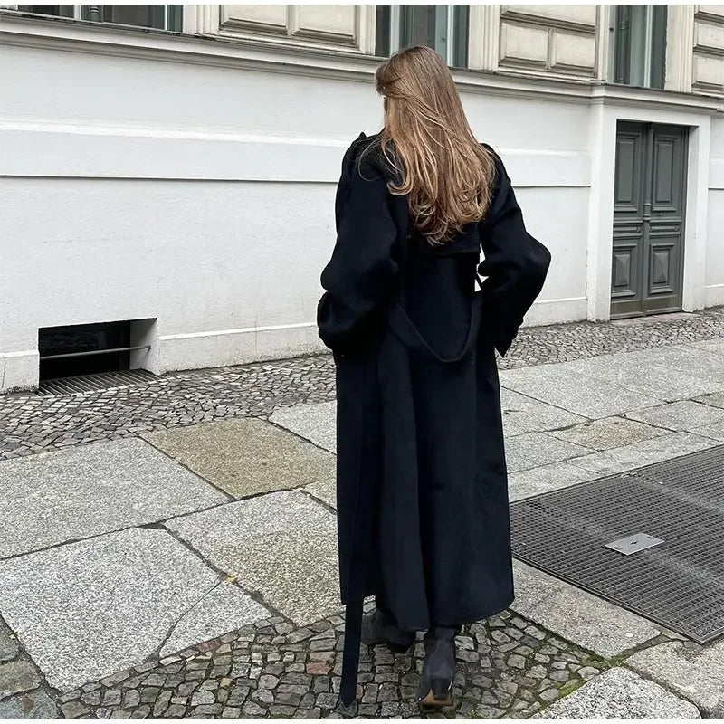 Long double-breasted trench coat for women