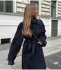 Long double-breasted trench coat for women