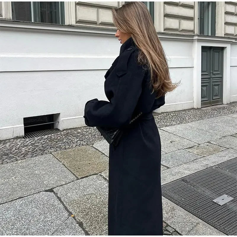 Long double-breasted trench coat for women