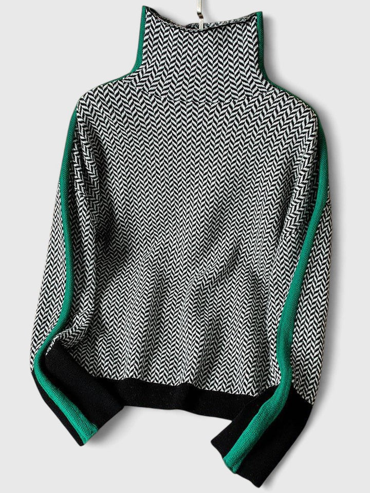 Oversized Two-Tone Jacquard Turtleneck Sweater for Women