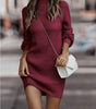 Short Slim Fit Sweater Dress with Puff Sleeves and Turtleneck for Women