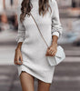 Short Slim Fit Sweater Dress with Puff Sleeves and Turtleneck for Women