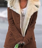 Women's Straight Military Style Jacket with Wide Faux Fur Collar