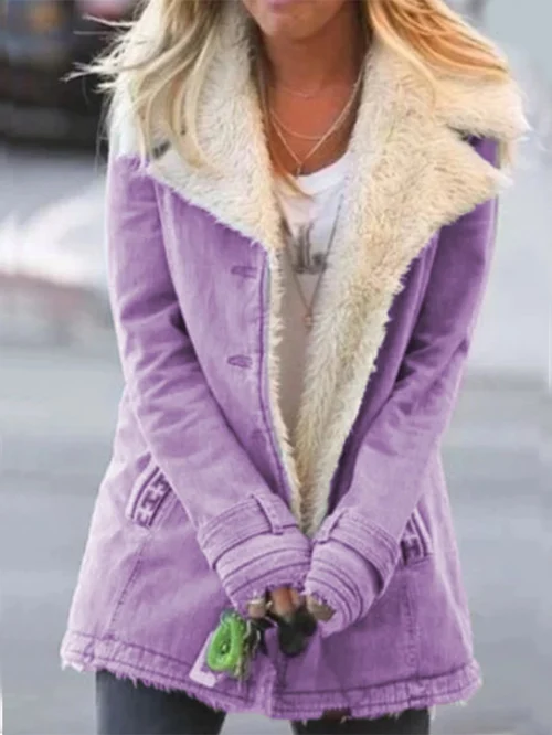 Women's Straight Military Style Jacket with Wide Faux Fur Collar