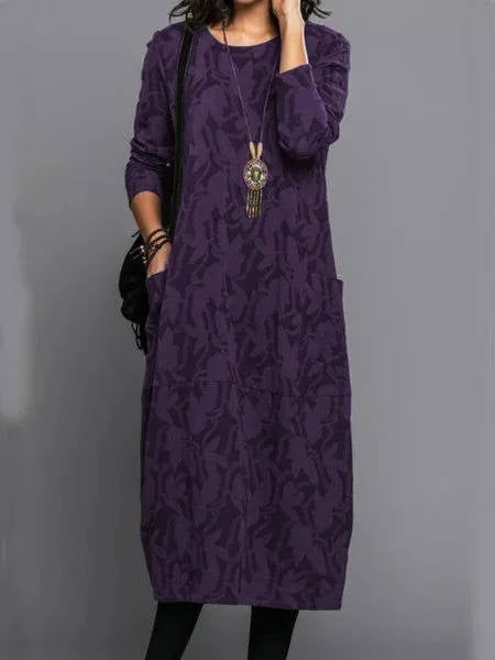 Long-sleeve mid-length dress for women