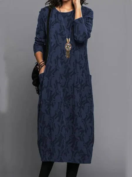 Long-sleeve mid-length dress for women