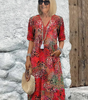 Floral Midi Dress with Short Sleeves for Women