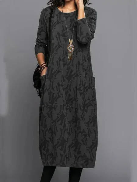 Long-sleeve mid-length dress for women