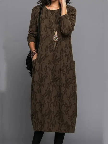 Long-sleeve mid-length dress for women