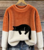Casual sweater with cat pattern for women