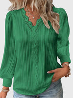 V-Neck Pullover Blouse with Lace for Women