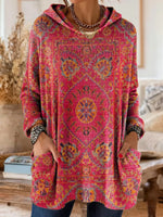 Ethnic Print Knitted Hoodie Tunic for Women