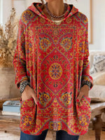 Ethnic Print Knitted Hoodie Tunic for Women