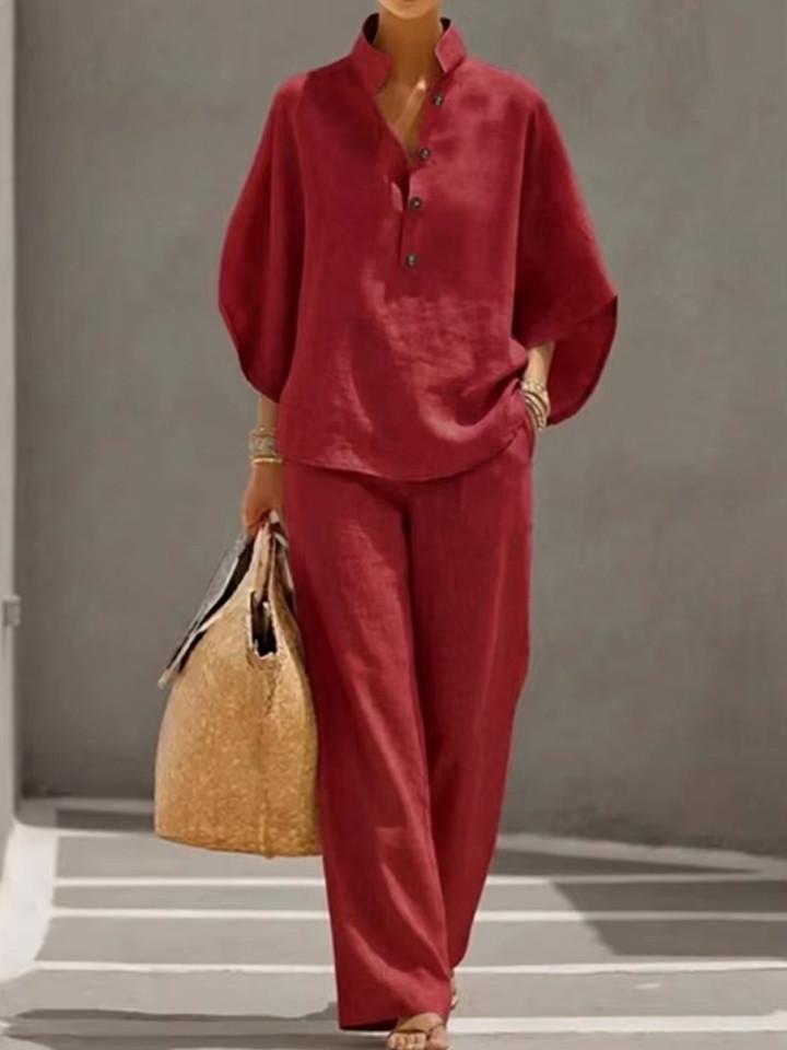 Flowy Batwing Sleeve Set with High-Waisted Pants for Women | Ideal for Summer