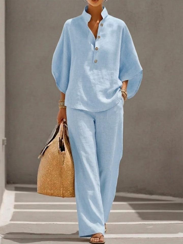 Flowy Batwing Sleeve Set with High-Waisted Pants for Women | Ideal for Summer
