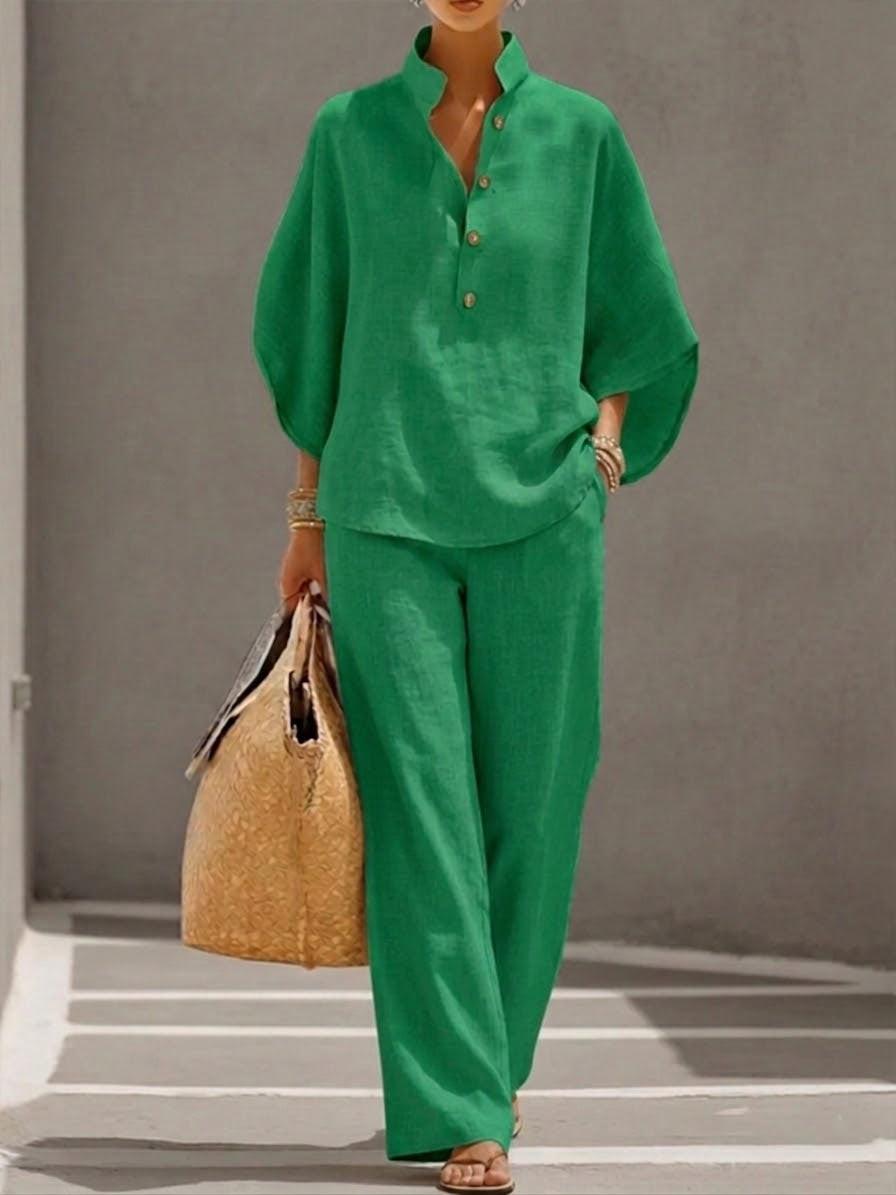 Flowy Batwing Sleeve Set with High-Waisted Pants for Women | Ideal for Summer