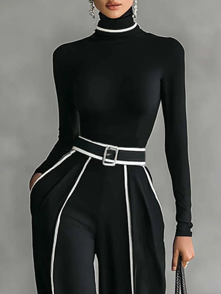Ensemble pantalon à jambes larges et haut à col montant pour femmes - Emilia Lane