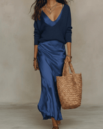 Ensemble Robe Midi Satinée et Pull en Laine pour Femme | Idéal pour le Quotidien - Emilia Lane