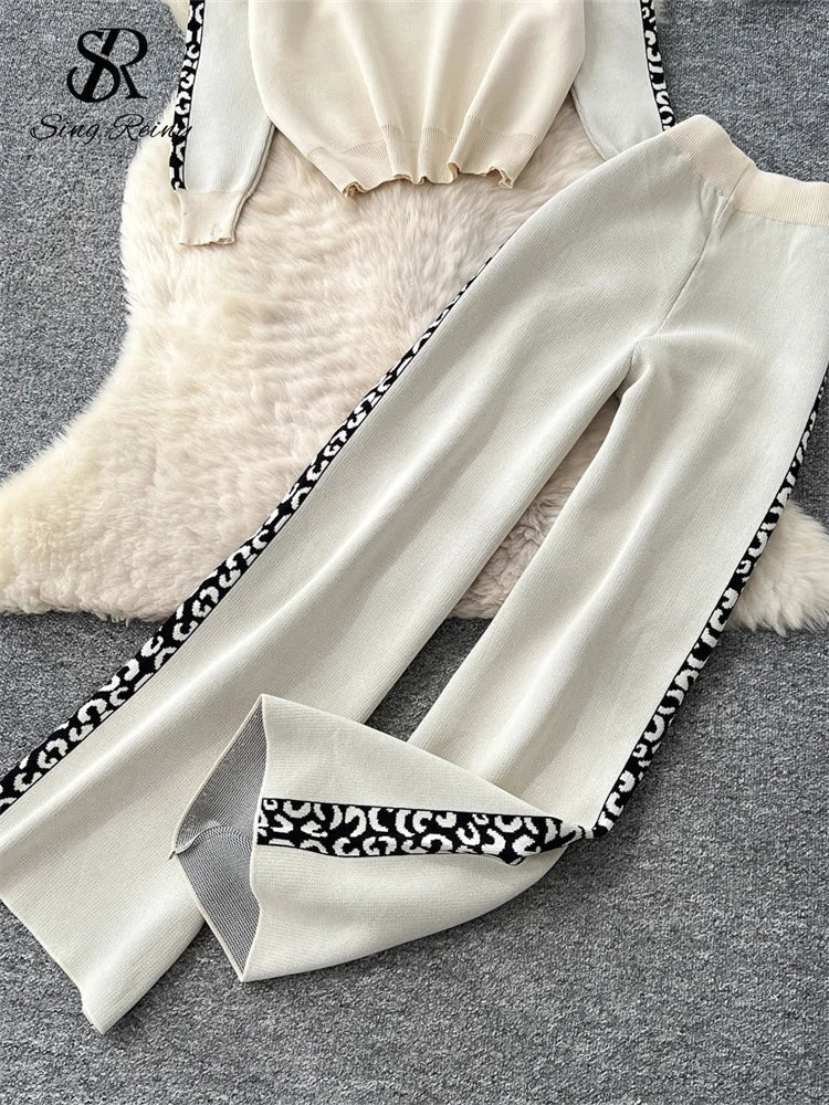 Ensemble Tricoté Top à Manches Longues et Pantalon à Jambes Larges pour Femme - Emilia Lane