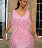 Elegant flattering silhouette fringe evening dress