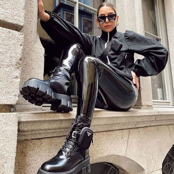 High-Waisted Shiny Slim Fit Faux Leather Pants for Women